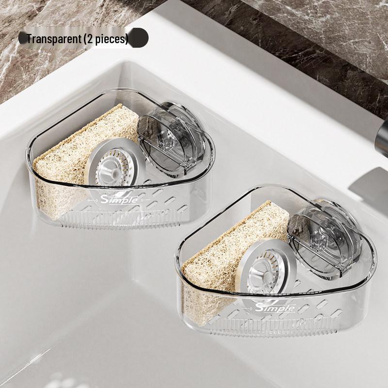 Corner Sink Storage Rack - Multi-functional Sponge & Dish Organizer with Suction Cup Wall Mount