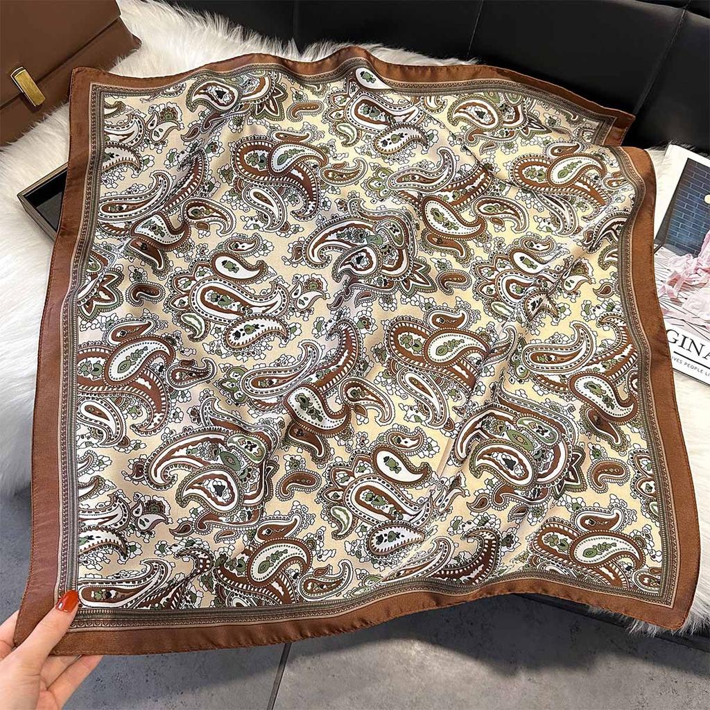 New Paisley Print Silk Scarf For Women Square Hijab Soft Neck Tie Female Fashion Decoration Silk Headscarf 70*70Cm Kerchief