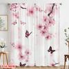 2pcs,2D plane printing Curtains&Window Treatment Butterfly Blossoms Durable 100% Polyester Fabric (without rod) All Seasons Use