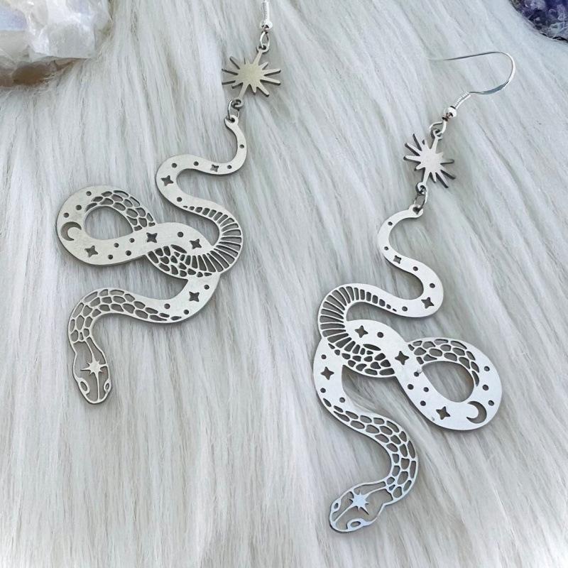 Celestial Silver Snake Earrings - Mysterious and Smooth Design