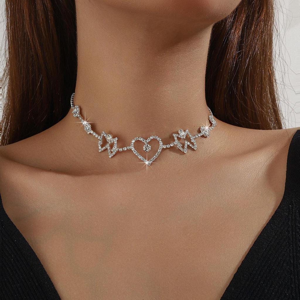 Trendy Butterfly Heart Rhinestone Necklace: Versatile Fashion for Banquets