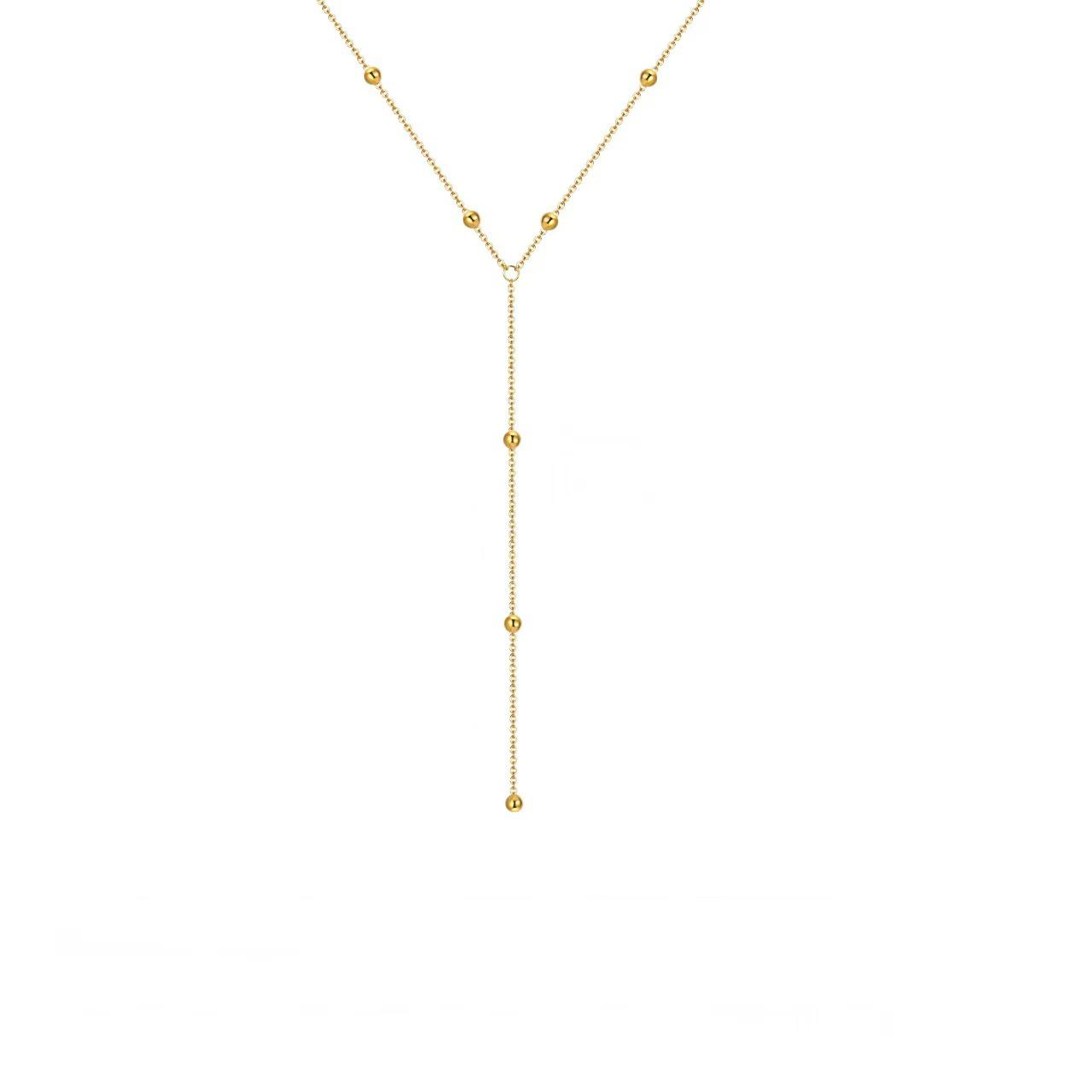 Elegant Cross-Border Y-Shape Necklace with Tassel and Round Beads for Layered Styling