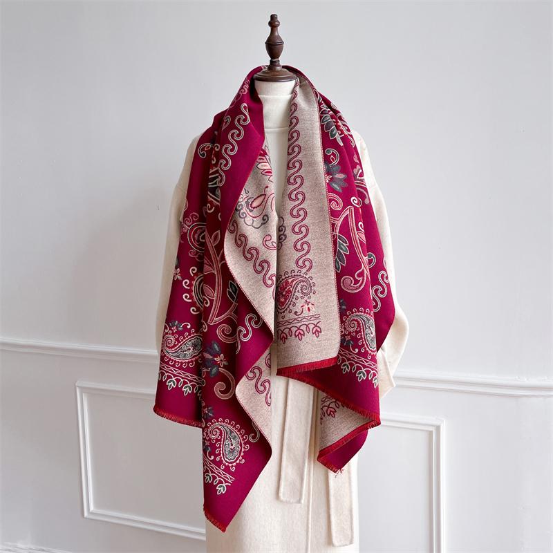 Boho Paisley Winter Scarf for Women Warm Luxury Pashmina Shawls Thick Cashmere Blanket Lady Elegant Poncho Chunky Stoles Bufanda