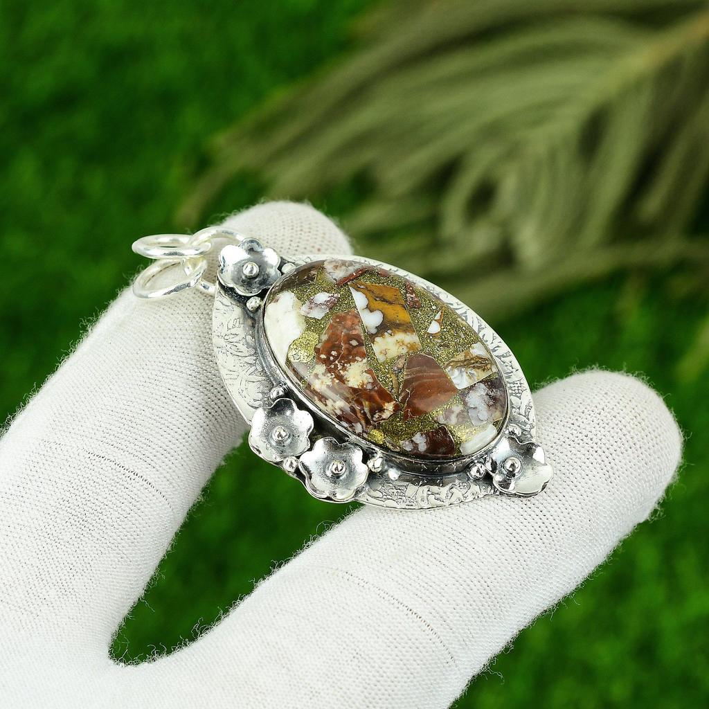 Gift For Her 925 Sterling Silver Natural Copper Coconut Jasper Gemstone Pendant