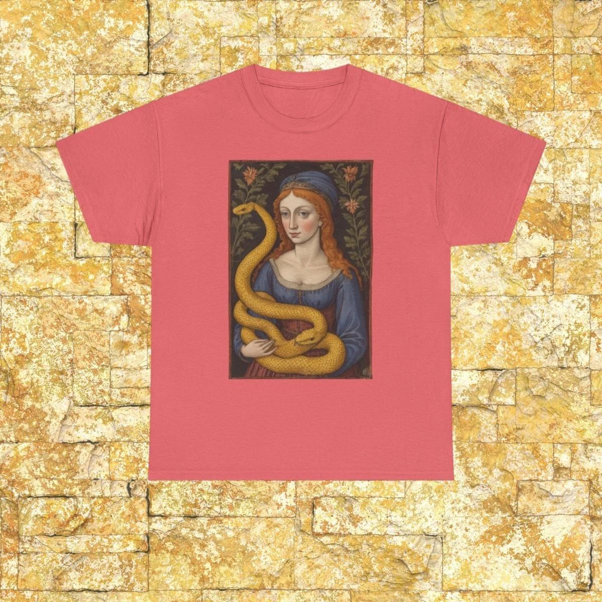 Renaissance Art Tee | Medieval Woman Holding Snake Graphic Shirt 4XL