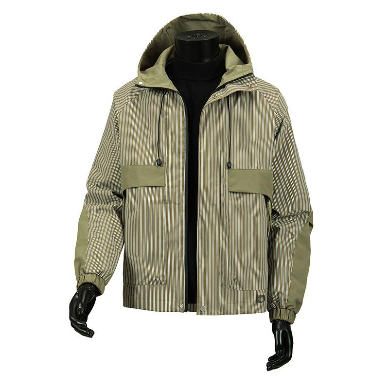 European Size Hooded Tooling Jacket Men s New Loose Outdoor Striped Men s Top Coat S (European code)