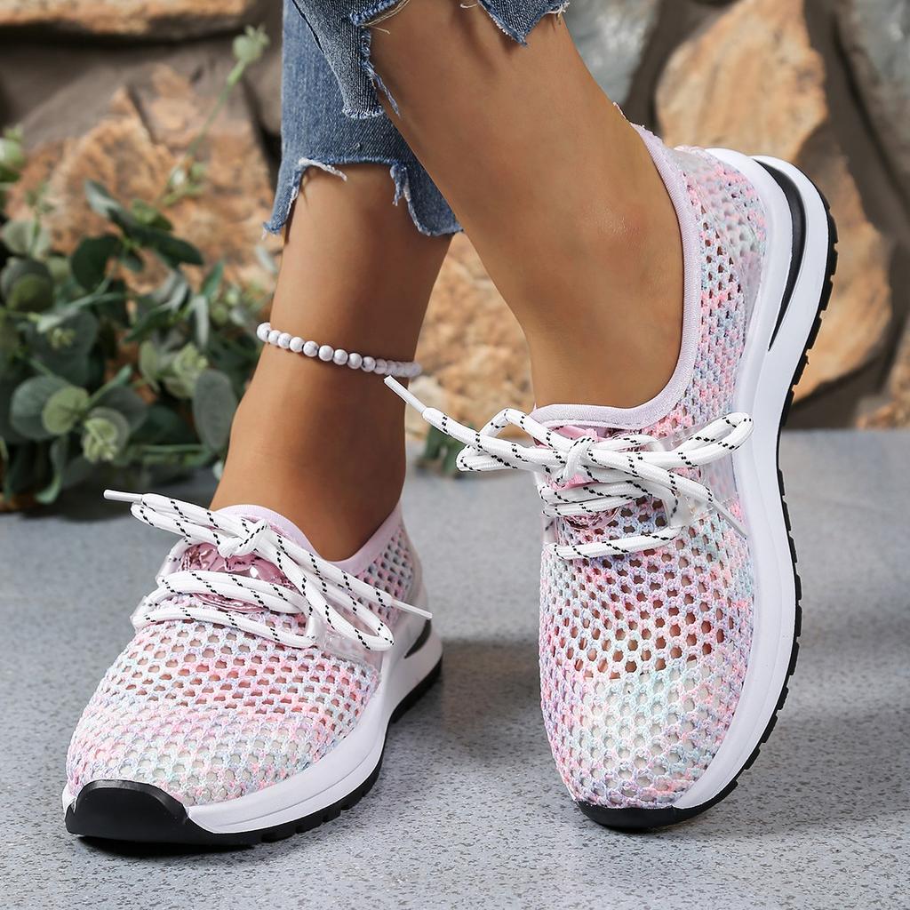 Fashion Women'S Breathable Mesh Sneakers - Lightweight Casual Walking Shoes Lace-Up Design for Summer Outdoor Activities Ladies Sneakers