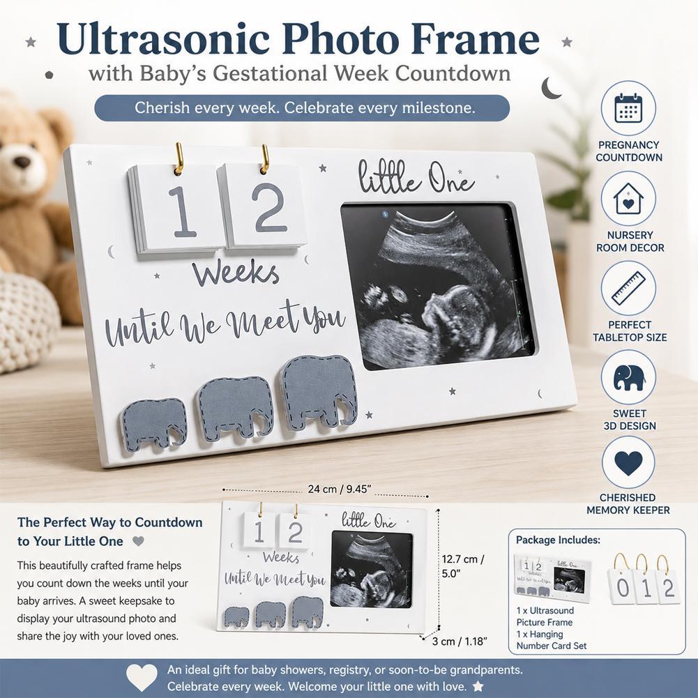 Ultrasound Photo Frame with Pregnancy Week Countdown, Wooden Baby Sonogram Display, Perfect Expecting Parents Keepsake Gift