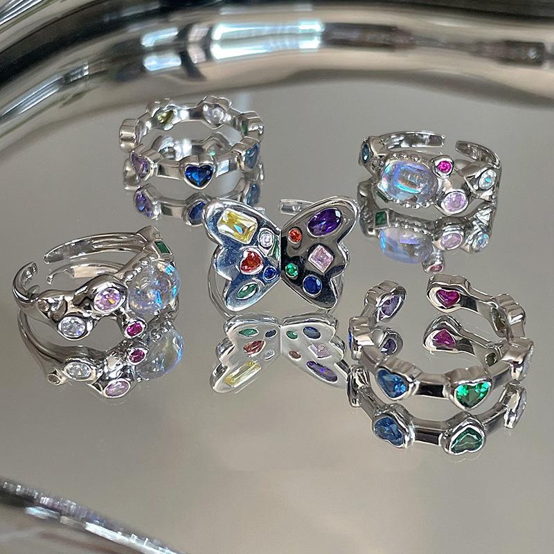 Trendy Heart Geometric Ring For Women Colorful Adjustable Copper Accessory Fashionable