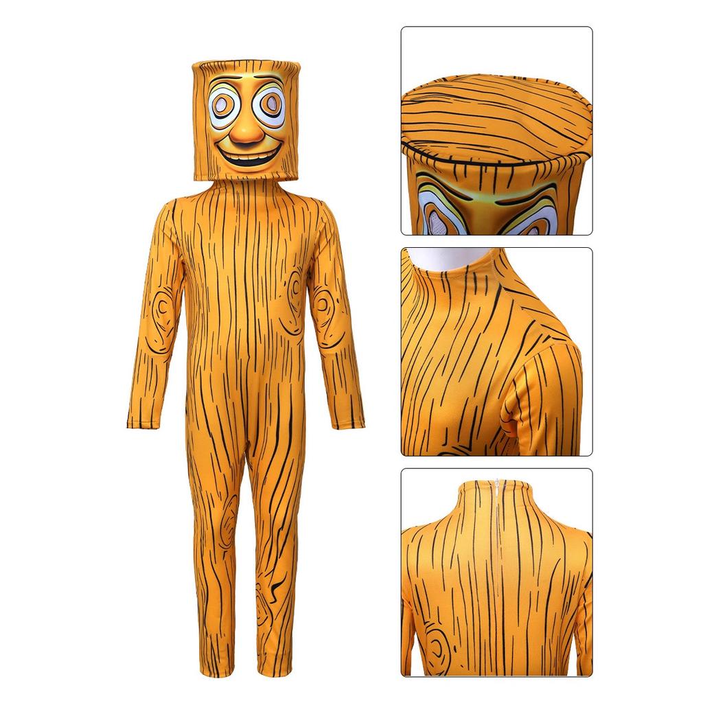 Game Brainrot Tung Tung Tung Sahur Cosplay Bodysuit and Mask Costume Anime Halloween Carnival Xmas Party Jumpsuit
