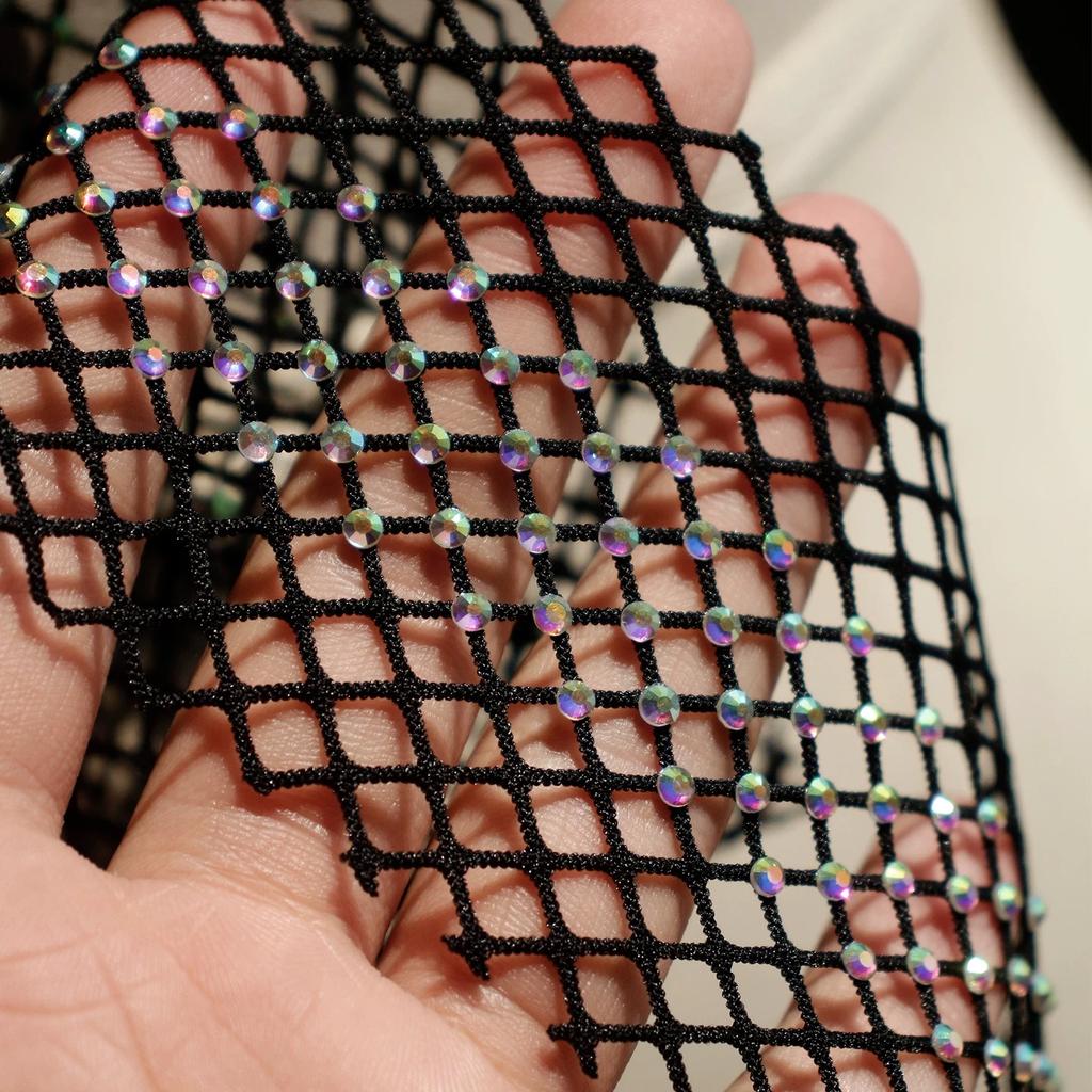 Glänzender Strass-Gummifischernetz-Stoff Durchsichtige Kleidung T-Shirt Maske Kleidungszubehör DIY Dekoratives Material