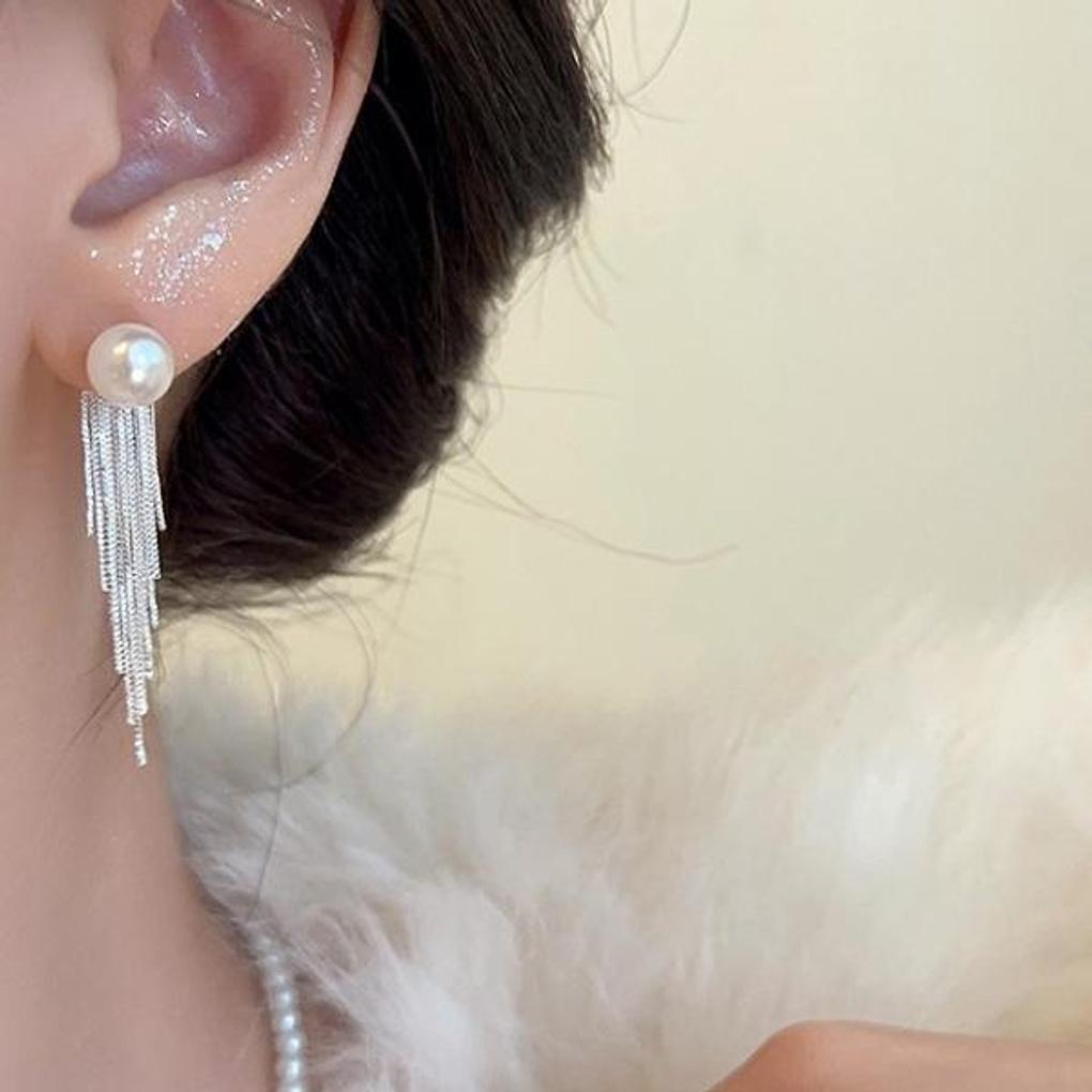 Women's Elegant Pearl Earrings with Tassel [Silver Needle]