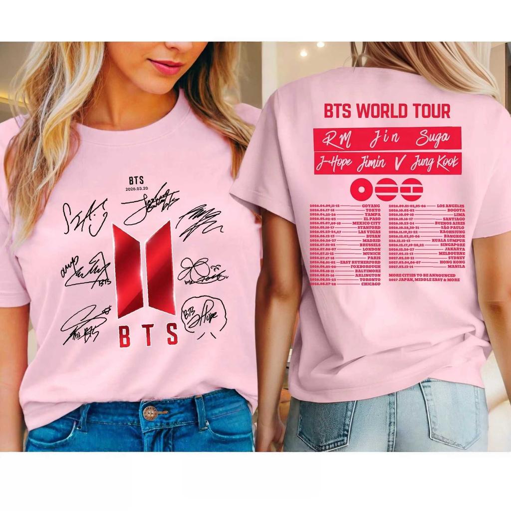 2026 New BTS Arirang World Tour Graphic T-shirt Y2K Men Women Gothic Cotton Oversized T-shirts Oversized Cut for Unrestricted Comfy Wear