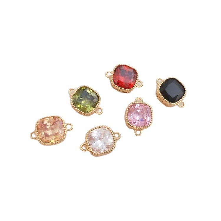 Color-Preserving 14K Gold-Plated Zircon Square Double Pendant for DIY Bracelets and Necklaces