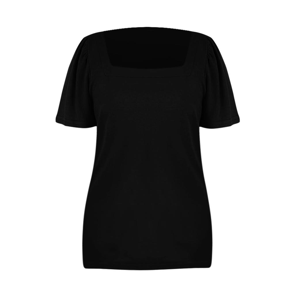 Women's Fashion Casual Square Neck Short Sleeve Color Tops Blouse