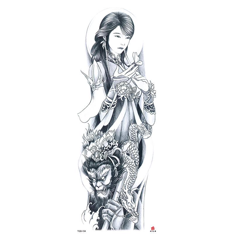 Waterdichte tattoo stickers voor de hele arm: Jezus, Maagd Maria, Kroon, Leeuw-ontwerp