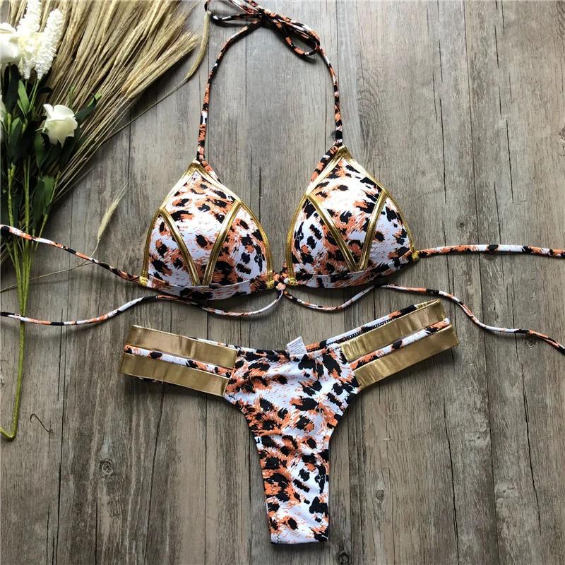 New Red Swimwear Push Up Swimsuit Women Biquini Padded Bathing Suit Gold Stamping Brazilian Bikini Set Thong Sexy Bikini