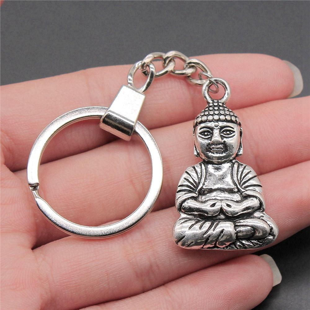 Chiefs Pharaohs Buddha Spiritual Amulet Pendant Antique Bronze Metal Keychain with 30mm Ring for Couples