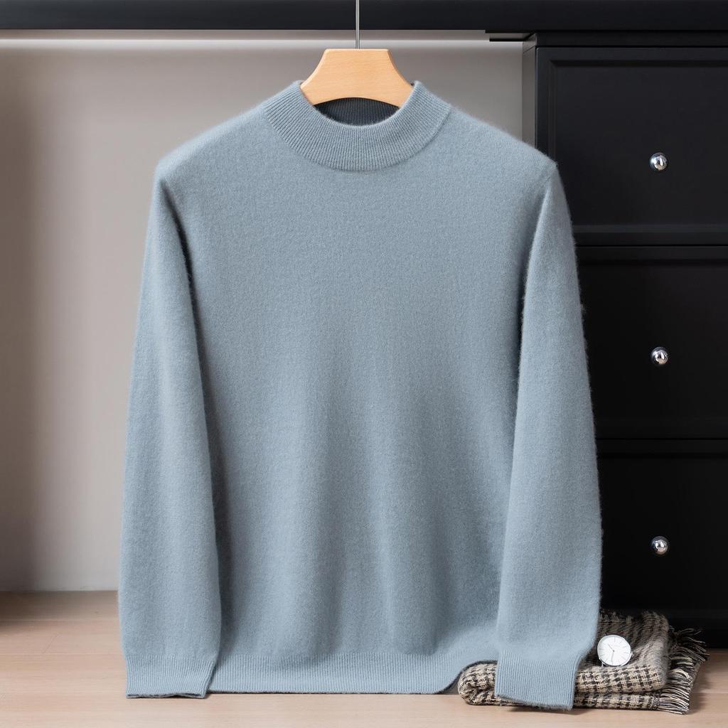 Men's 12-Gauge Double-Layer Cashmere Sweater, Half-High Collar, Long-Sleeve, Business Casual, Warm Knitted Base Layer