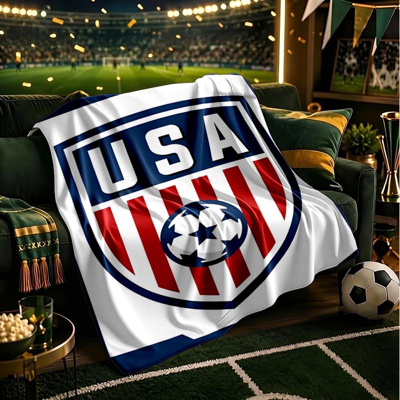 Usa Soccer Emblem Blanket Flannel Throw for Sofa, Indoor, Camping, Living Room, Office, Chair, And Bed Soft Birthday Gift