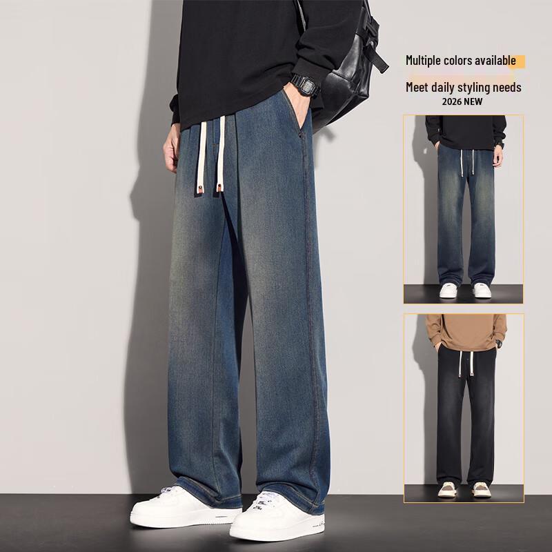 

MEDE Men s Loose Straight Wide-Leg Jeans L