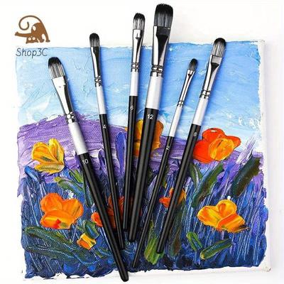 6pcs Nylon Hair Oil Painting Brush Set Watercolor Paint Brush Pen Set DIY Acrylic Oil Watercolor Artist Professional Painting Kit