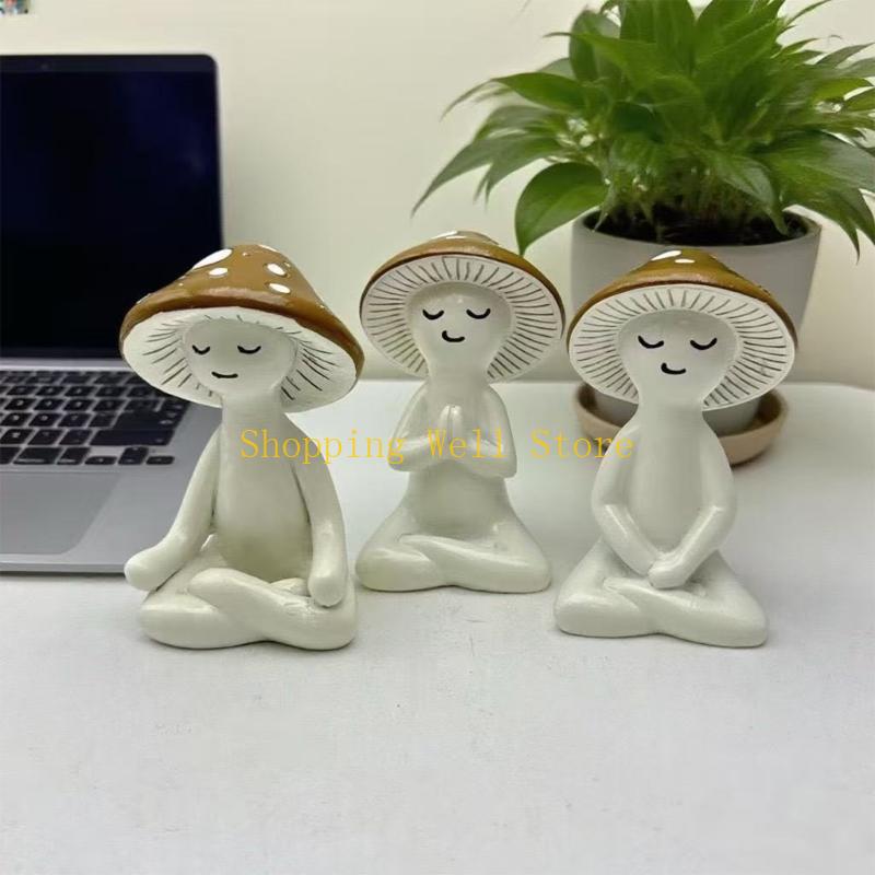 KX4B Fairys Garden Statue Table Centrepieces Miniature Meditations Mushroom Figurines