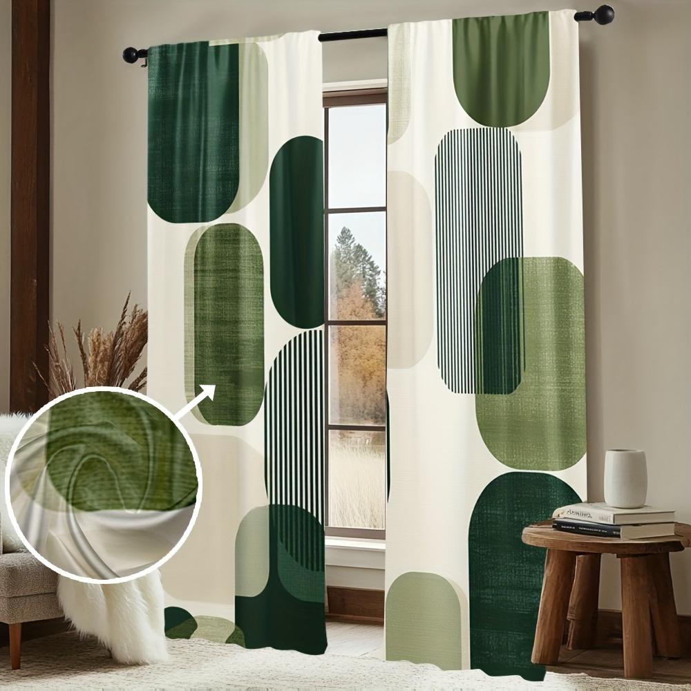 Modern Abstract Green Geometric Curtain Panels