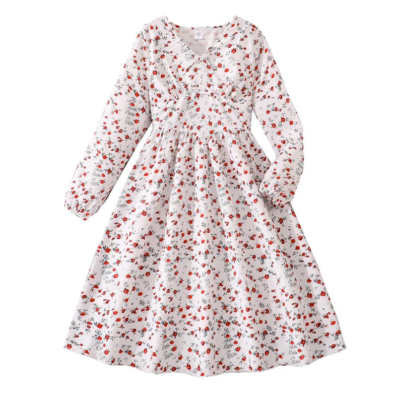 Rochie French Floral cu Mânecă Lungă, Subțietoare, pentru Fete, Colecția Primăvară 2026