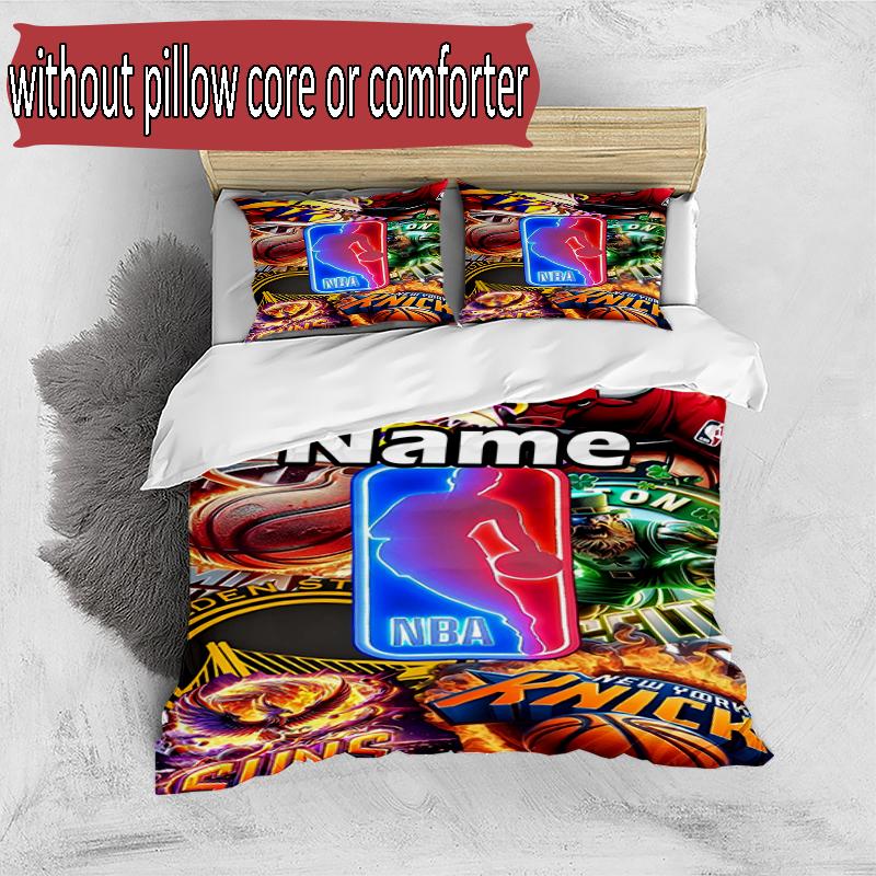 3pcs Duvet Cover Set (1*Duvet Cover + 2*Pillowcase, Without Core), Custom Name basketball Pattern Bedding Set, Home Bedroom Decor Gift