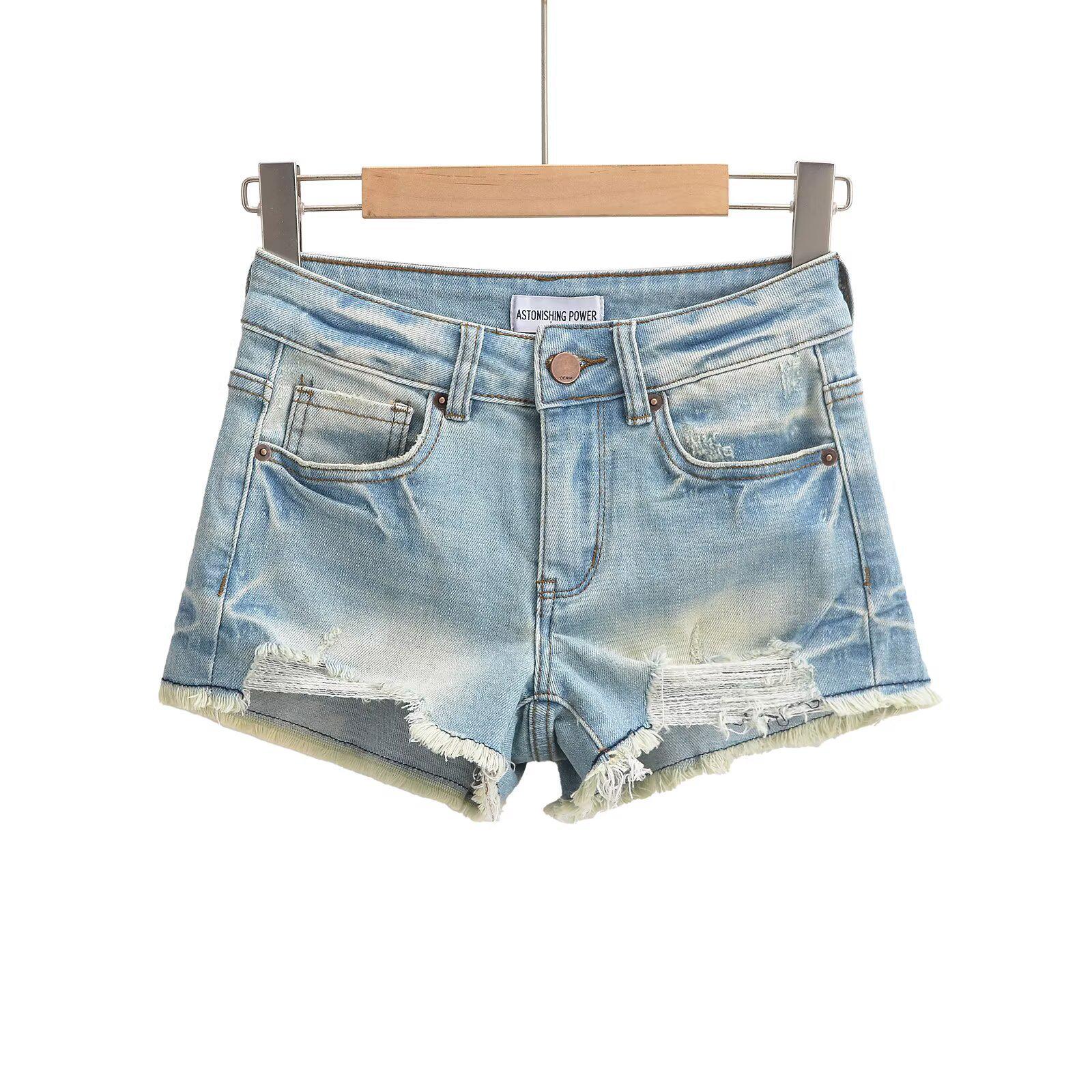 Women s American Retro Low-Waist Ripped Denim Shorts M