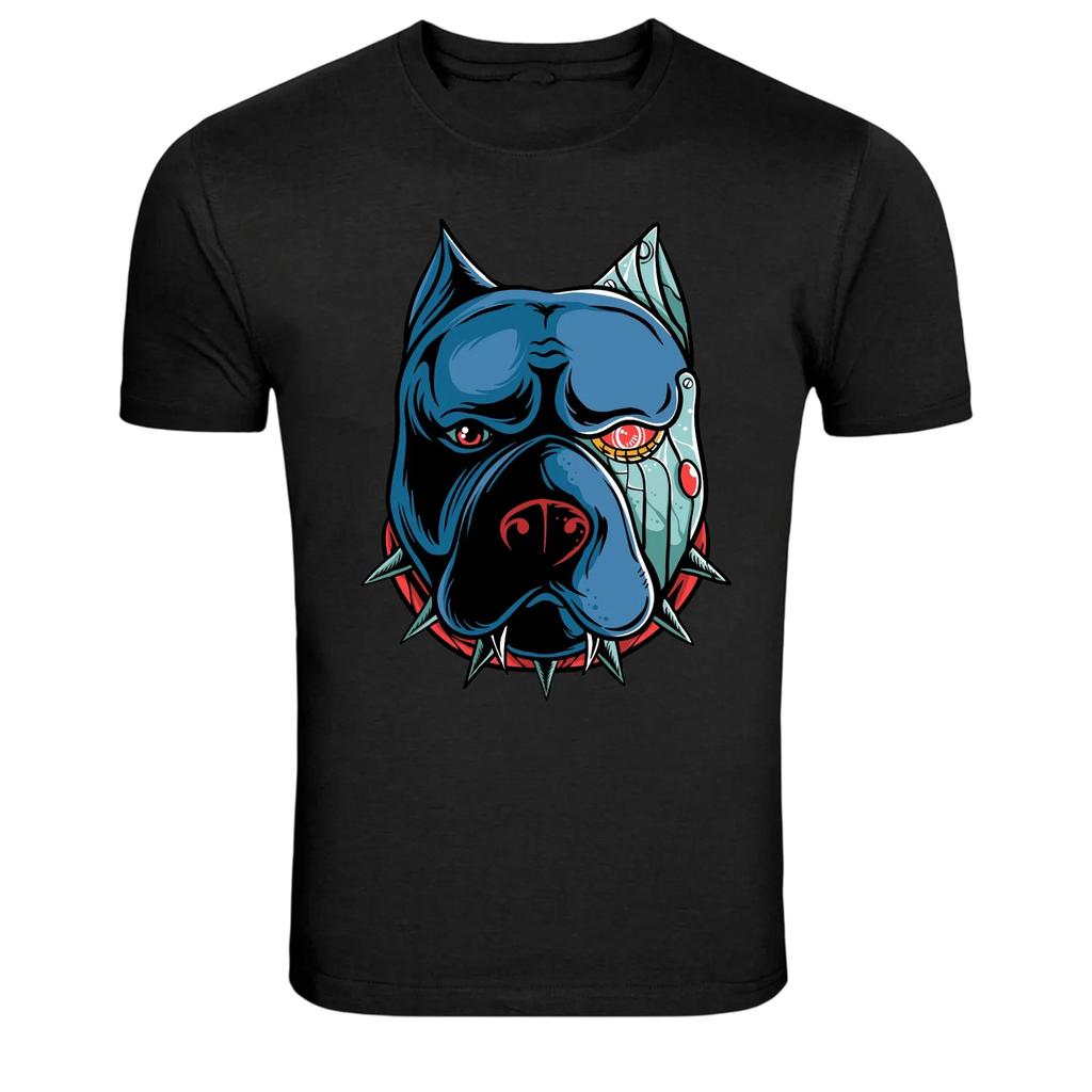 Cyberpunk Bulldog Robot Half Face Futuristic Graphic T-Shirt