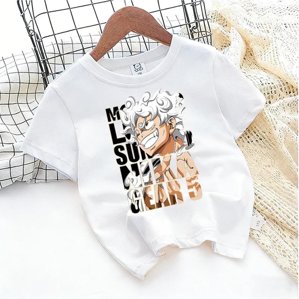 One Piece Anime Children's T-shirt Zoro Luffy Cartoon Print Pure Cotton T-shirt Street Casual Short-sleeved Kids Clothing Top