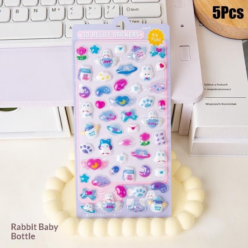 5Pcs Cute Cartoon Animals Stickers 3D Relief Stickers Scrapbooking Diy Diary Cup Decoration Journaling Stationery Sticker