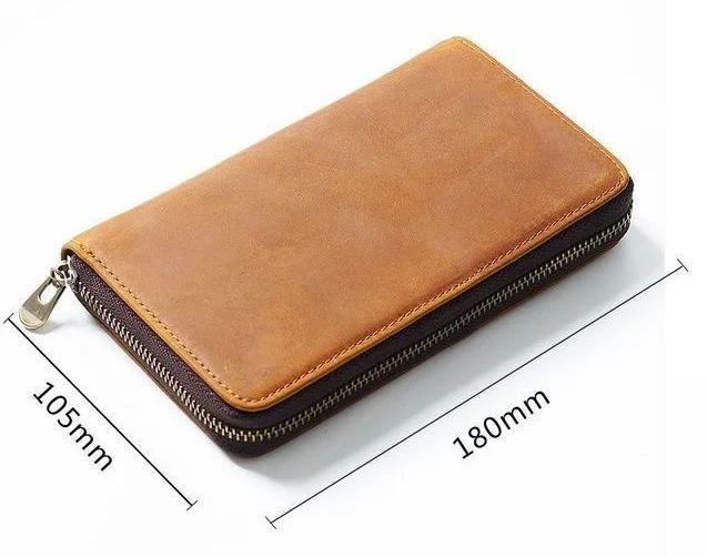 Genuine Leather Zipper Pencil Case Retro Zip Pen Pouch For School Students Supplies Gifts Cowhide Pencil Bag with Pen Slots