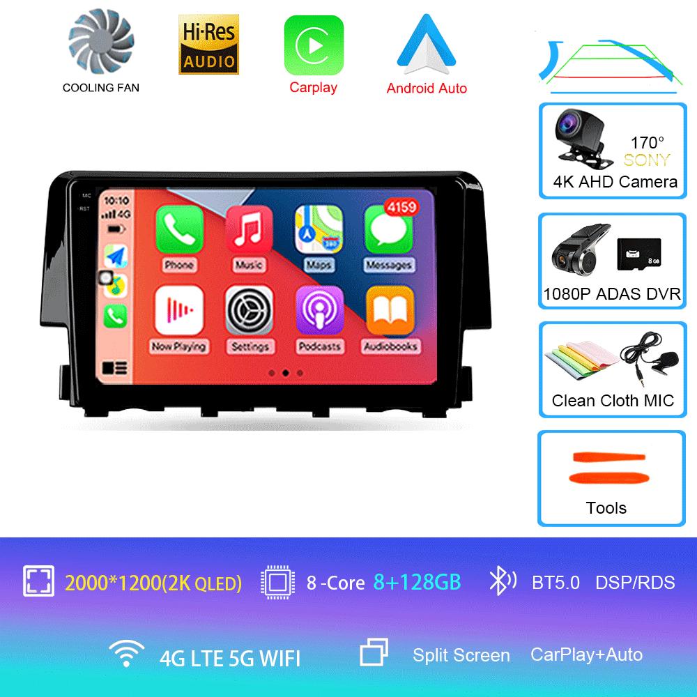 Android 14 Car Radio Carplay Auto For Honda Civic 2016 2017 2018 - 2021 GPS Multimedia WIFI+4G Head Unit BT Player Stereo Video