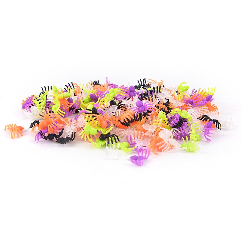 200Pcs/Set Halloween Plastic Mixed-Color Miniature Spiders Decorate Small Toys