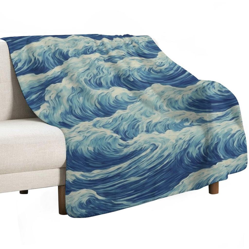 Sea Waves Throw Blanket Fade Resistant Durable Throw Blanket