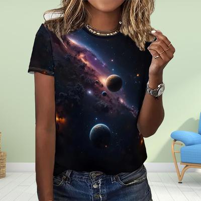 Moda Kadın Yıldız Baskılı Tişört Komik Günlük O Yaka Kısa Kollu Tişört Yazlık Kadın Tişört