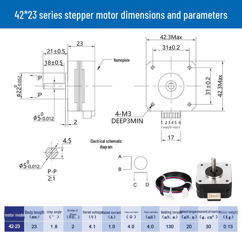 Stepper Motor 42, 23mm, Model: 17HS4023 - 3D Printer Accessory