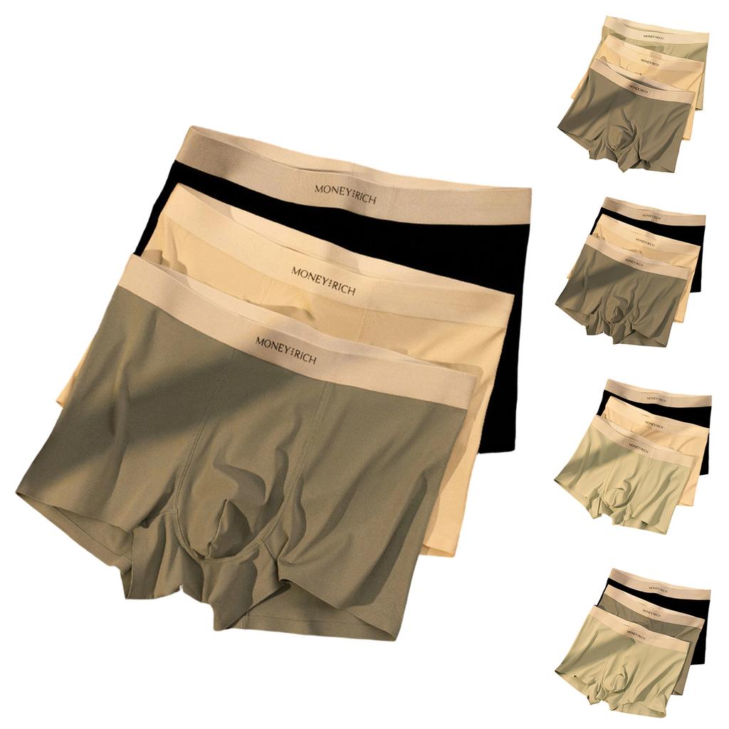 Men's Seamless Boxer Briefs Thin Breathable Underwear Lightweight Stretch Fabric Comfortable Fit 3-Pack Set
