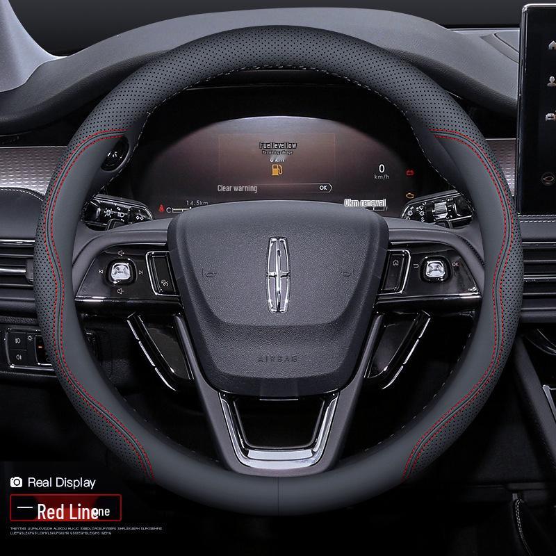 Premium Genuine Leather Steering Wheel Cover for Lincoln Z, Corsair, Navigator, MKC, MKZ, Nautilus – All-Season Protection.