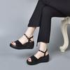Fashion 2025 Summer Bling Chunky Platform Wedges Open Toe Slides Shoes Soft Leather Medium Heels Sandals Women Cutout Black Beach Sandal