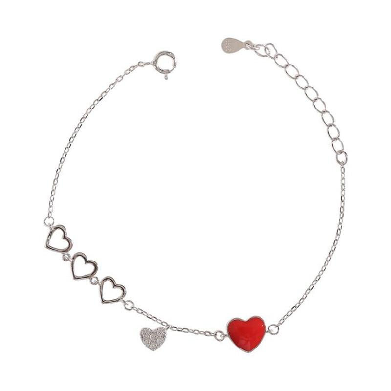 New Luxury Remote Love Personality 925 Sterling Silver Jewelry Valentine's Day Gift Red Heart Crystal Women Bracelets SL081