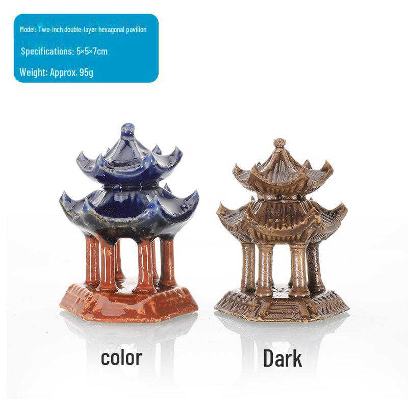 Akvárium Krajina Dekorace: Kamenná skalka absorbující vodu a ozdoba z keramického pavilonu na bonsai