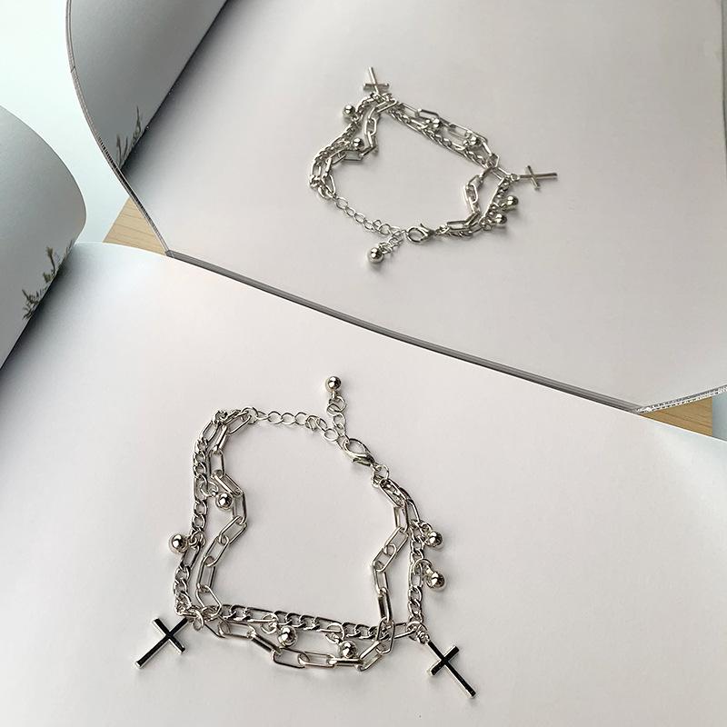 Japan and South Korea trend stacked cross bracelet ins simple light luxury exquisite girlfriend jewelry titanium steel bracelet men's tide