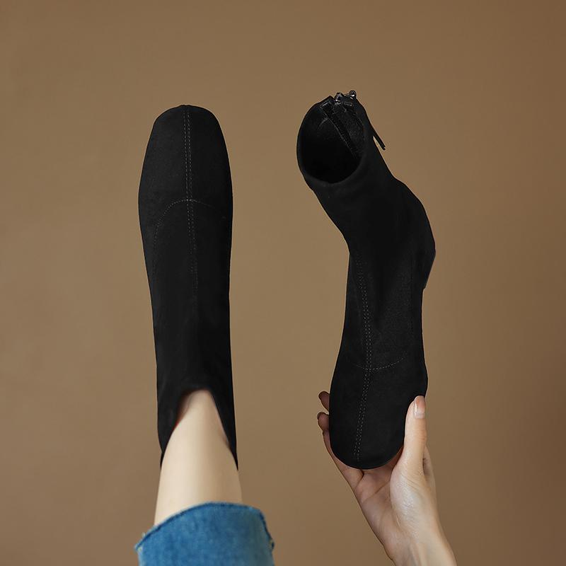 Krazing Pot Flock Autumn Winter Shoes Retro Fashion Wedges Heels Size 43 Zipper Square Toe Keep Warm Ankle Boots