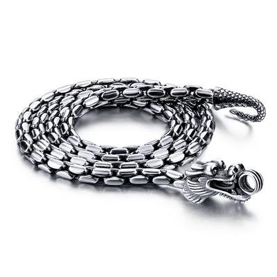 Retro Ethnic Style 5MM Dragon Necklace Men's Electroplated Platinum Thai Silver Jewelry