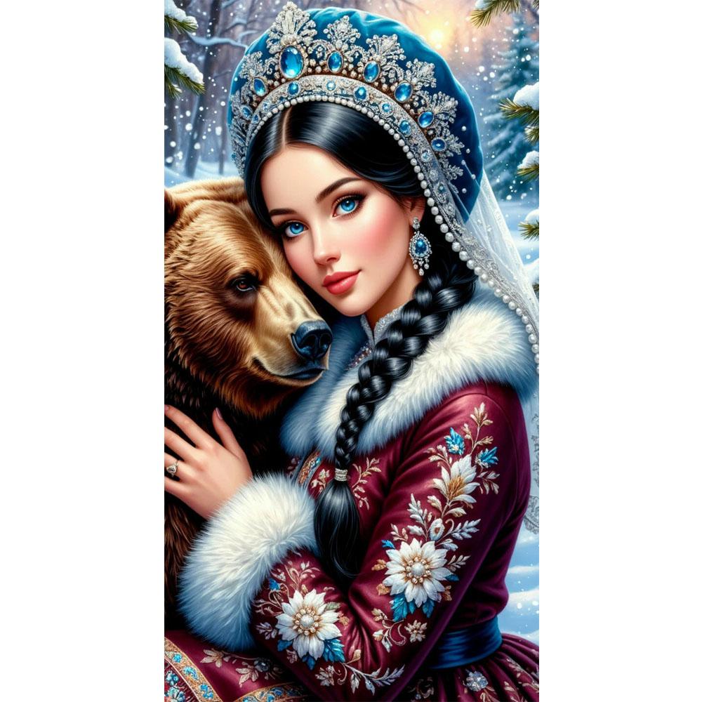 

Большой размер Мозаика Сделай сам Полные наборы для рисования бриллиантами Искусство Женщина и медведь Вышивка Крестиком Стразы square 60x120cm