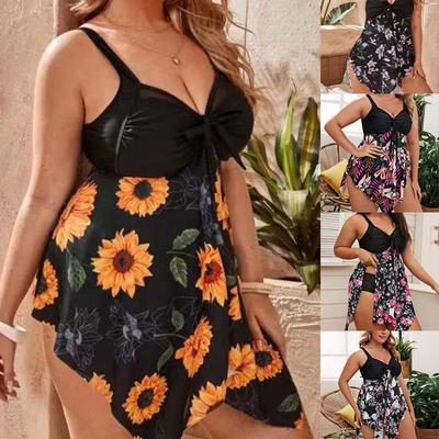 Maiô feminino plus size com estampa floral e bainha assimétrica, novo tankini 2024